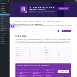 Page screenshot: Product Catalog → Settings → Styling