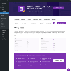 Page screenshot: Product Catalog → Settings → Styling