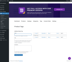 Page screenshot: Product Catalog → Tags