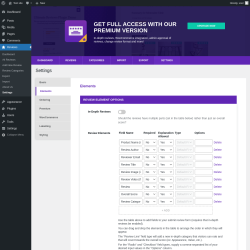 Page screenshot: Reviews → Settings → Elements