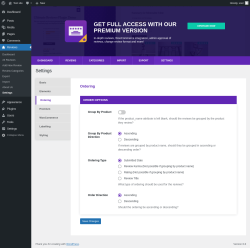 Page screenshot: Reviews → Settings → Ordering
