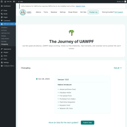 Page screenshot: WPForms Addons &rarr; Changelog