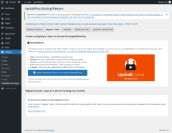 Page screenshot: Settings &rarr; UpdraftPlus Backups &rarr; Migrate / Clone