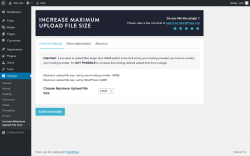 Page screenshot: Settings → Increase Maximum Upload File Size