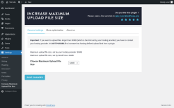 Page screenshot: Settings → Increase Maximum Upload File Size