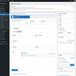 Page screenshot: Add New Project ‹ Test site — WordPress