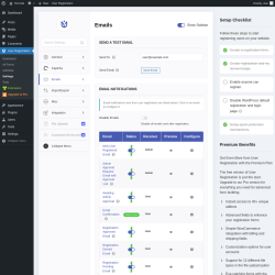 Page screenshot: User Registration &rarr; Settings &rarr; 
									
										
  

									
									
										
											Emails										
										
											
										
									
								