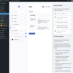 Page screenshot: User Registration &rarr; Settings &rarr; 
									
										
  

									
									
										
											Misc										
										
											
										
									
								