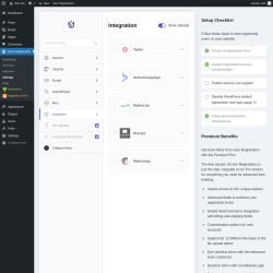 Page screenshot: User Registration &rarr; Settings &rarr; 
									
										
  

									
									
										
											Integration										
										
											
										
									
								