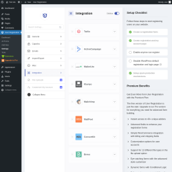 Page screenshot: User Registration &rarr; Settings &rarr; 
									
										
  

									
									
										
											Integration										
										
											
										
									
								