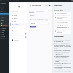 Page screenshot: User Registration &rarr; Settings &rarr; 
									
										
  
  
  

									
									
										
											Import/Export										
										
											
										
									
								