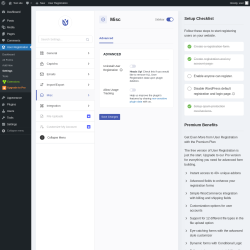 Page screenshot: User Registration &rarr; Settings &rarr; 
									
										
  
  

									
									
										
											Misc										
										
											
										
									
								