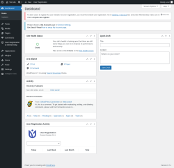 Page screenshot: Dashboard &lsaquo; Test site &mdash; WordPress
