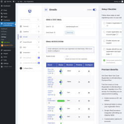 Page screenshot: User Registration & Membership &rarr; Settings &rarr; 
									
										
  

									
									
										
											Emails										
										
											
										
									
								