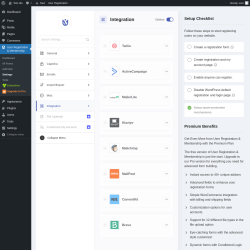 Page screenshot: User Registration & Membership &rarr; Settings &rarr; 
									
										
  

									
									
										
											Integration										
										
											
										
									
								
