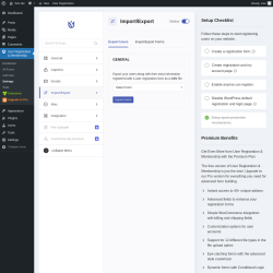 Page screenshot: User Registration & Membership &rarr; Settings &rarr; 
									
										
  
  
  

									
									
										
											Import/Export										
										
											
										
									
								