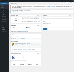 Page screenshot: Dashboard &lsaquo; Test site &mdash; WordPress