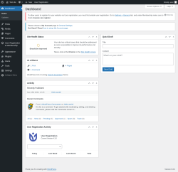 Page screenshot: Dashboard ‹ Test site — WordPress