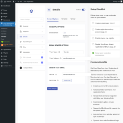 Page screenshot: User Registration & Membership → Settings → 
									
										
  

									
									
										
											Emails										
										
											
										
									
								