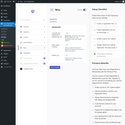 Page screenshot: User Registration & Membership → Settings → 
									
										
  
  

									
									
										
											Misc										
										
											
										
									
								