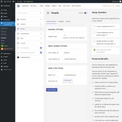 Page screenshot: User Registration & Membership &rarr; Settings &rarr; 
									
										
  

									
									
										
											Emails										
										
											
										
									
								