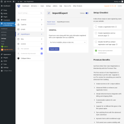 Page screenshot: User Registration & Membership &rarr; Settings &rarr; 
									
										
  
  
  

									
									
										
											Import/Export										
										
											
										
									
								