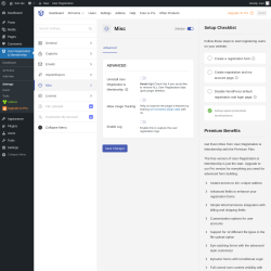Page screenshot: User Registration & Membership &rarr; Settings &rarr; 
									
										
  
  

									
									
										
											Misc										
										
											
										
									
								