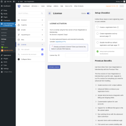 Page screenshot: User Registration & Membership &rarr; Settings &rarr; 
									
										
  

									
									
										
											License										
										
											
										
									
								