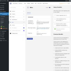 Page screenshot: User Registration & Membership → Settings → 
									
										
  
  

									
									
										
											Misc										
										
											
										
									
								