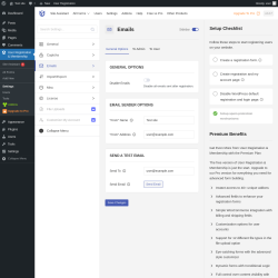 Page screenshot: User Registration & Membership &rarr; Settings &rarr; 
									
										
  

									
									
										
											Emails										
										
											
										
									
								
