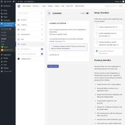 Page screenshot: User Registration & Membership &rarr; Settings &rarr; 
									
										
  

									
									
										
											License										
										
											
										
									
								