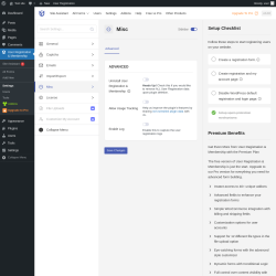 Page screenshot: User Registration & Membership &rarr; Settings &rarr; 
									
										
  
  

									
									
										
											Misc										
										
											
										
									
								