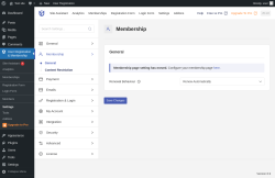 Page screenshot: User Registration & Membership &rarr; Settings &rarr; 
									
										
  
  
  

									
									
										
											Membership										
										
											
										
									
								
