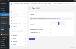 Page screenshot: User Registration & Membership &rarr; Settings &rarr; 
									
										
  
  
  
									
									
										
											My Account										
										
											
										
									
								