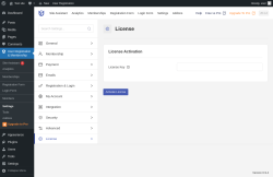 Page screenshot: User Registration & Membership &rarr; Settings &rarr; 
									
										
  

									
									
										
											License										
										
											
										
									
								