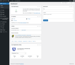 Page screenshot: Dashboard &lsaquo; Test site &mdash; WordPress