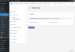 Page screenshot: User Registration & Membership &rarr; Settings &rarr; 
									
										
  
  
  

									
									
										
											Membership										
										
											
										
									
								