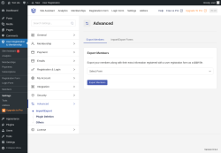 Page screenshot: User Registration & Membership &rarr; Settings &rarr; 
									
										
  
  

									
									
										
											Advanced										
										
											
										
									
								