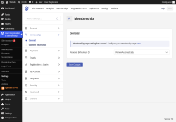 Page screenshot: User Registration & Membership &rarr; Settings &rarr; 
									
										
  
  
  

									
									
										
											Membership										
										
											
										
									
								