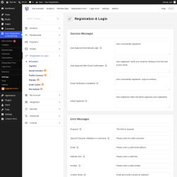 Page screenshot: User Registration & Membership &rarr; Settings &rarr; 
									
										
  
  
  

									
									
										
											Registration & Login										
										
											
										
									
								