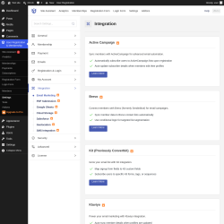 Page screenshot: User Registration & Membership &rarr; Settings &rarr; 
									
										
  

									
									
										
											Integration										
										
											
										
									
								