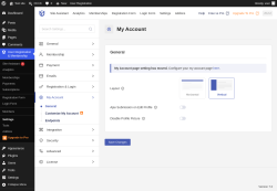 Page screenshot: User Registration & Membership &rarr; Settings &rarr; 
									
										
  
  
  
									
									
										
											My Account										
										
											
										
									
								