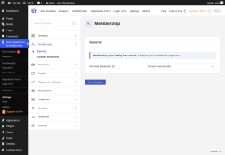 Page screenshot: User Registration & Membership &rarr; Settings &rarr; 
									
										
  
  
  

									
									
										
											Membership										
										
											
										
									
								