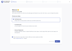 Page screenshot: User Registration & Membership &ndash; Welcome