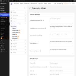 Page screenshot: User Registration & Membership &rarr; Settings &rarr; 
									
										
  
  
  

									
									
										
											Registration & Login										
										
											
										
									
								