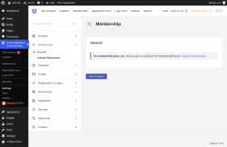 Page screenshot: User Registration & Membership &rarr; Settings &rarr; 
									
										
  
  
  

									
									
										
											Membership										
										
											
										
									
								