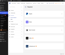 Page screenshot: User Registration & Membership &rarr; Settings &rarr; 
									
										
  

									
									
										
											Payment										
										
											
										
									
								