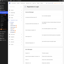 Page screenshot: User Registration & Membership &rarr; Settings &rarr; 
									
										
  
  
  

									
									
										
											Registration & Login										
										
											
										
									
								