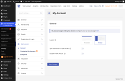 Page screenshot: User Registration & Membership &rarr; Settings &rarr; 
									
										
  
  
  
									
									
										
											My Account										
										
											
										
									
								