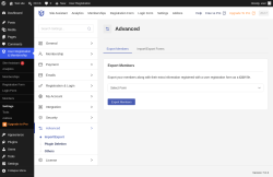 Page screenshot: User Registration & Membership &rarr; Settings &rarr; 
									
										
  
  

									
									
										
											Advanced										
										
											
										
									
								
